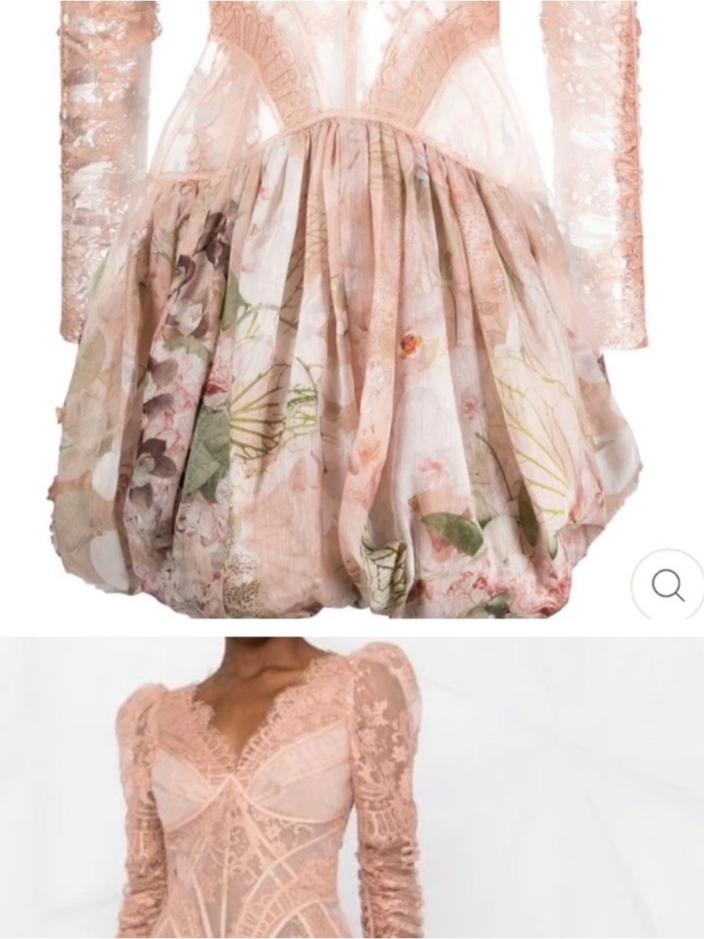 Zimmermann Blush Pink Lace & Floral Long-Sleeve Mini Dress AU size 3 ALTERED - Picture 2 of 4